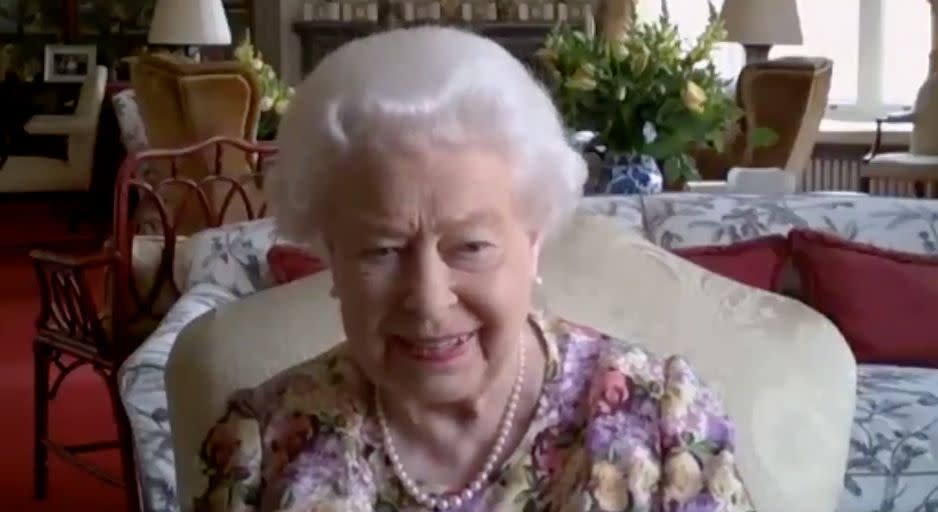 A screenshot of Queen Elizabeth II on a video call. (Photo: Instagram)
