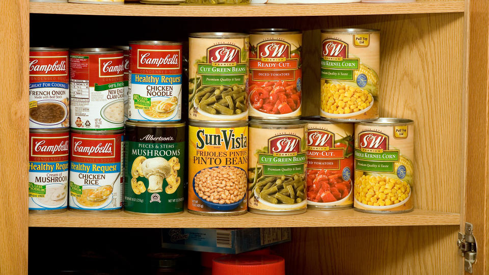Shelves Packed with Canned Food