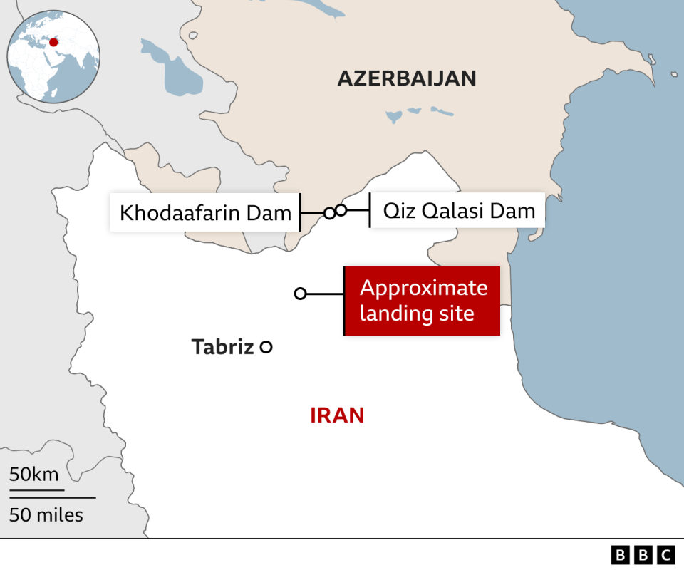 Map showing crash location in Iran