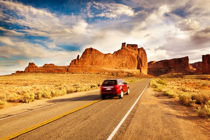 Enjoying the drive into Arches National Park in Utah