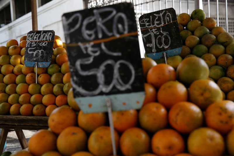 FILE PHOTO: Oranges are displayed for sale at a street market in Rio de Janeiro