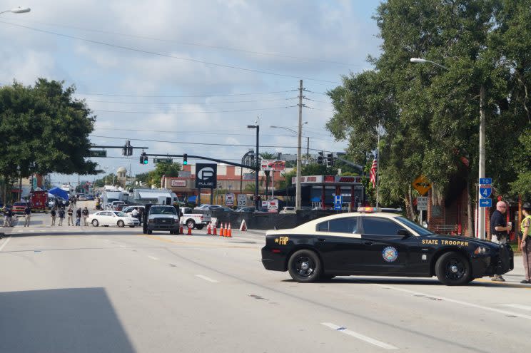 Authorities cordon off the streets around the Pulse nightclub in Orlando for the FBI investigation on June 13, 2016. (Photo: Michael Walsh/Yahoo News)