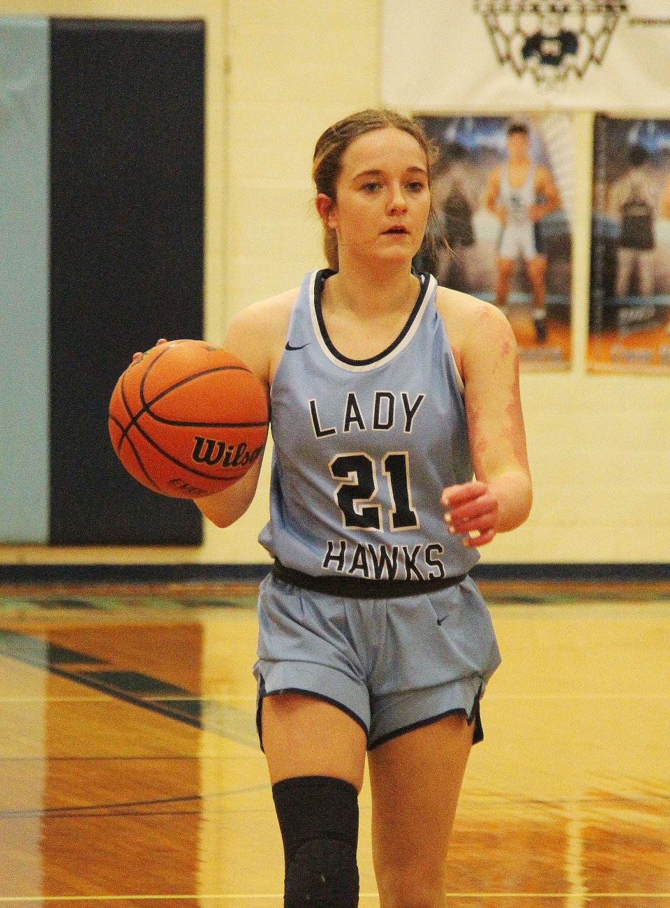 Prairie Central's Mariya Sisco looks to set up the offense Friday, Feb. 17. The Hawks dropped their regional final to Peotone despite an 11-point effort from Sisco.