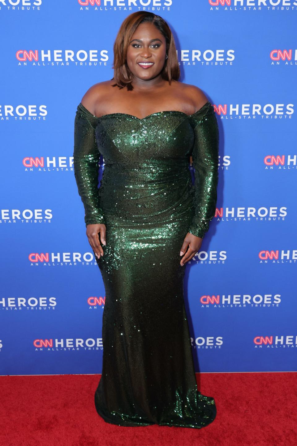 Danielle Brooks, heels, high heels, green dress, sequin dress, CNN Heroes, red carpet, celebrity red carpet, celebrity style, New York City