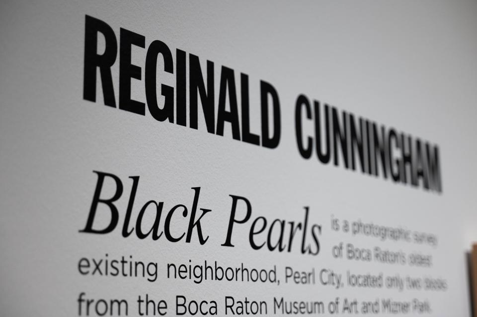 Signage welcoming guests to the "Black Pearls" exhibit at the Boca Raton Museum of Art.