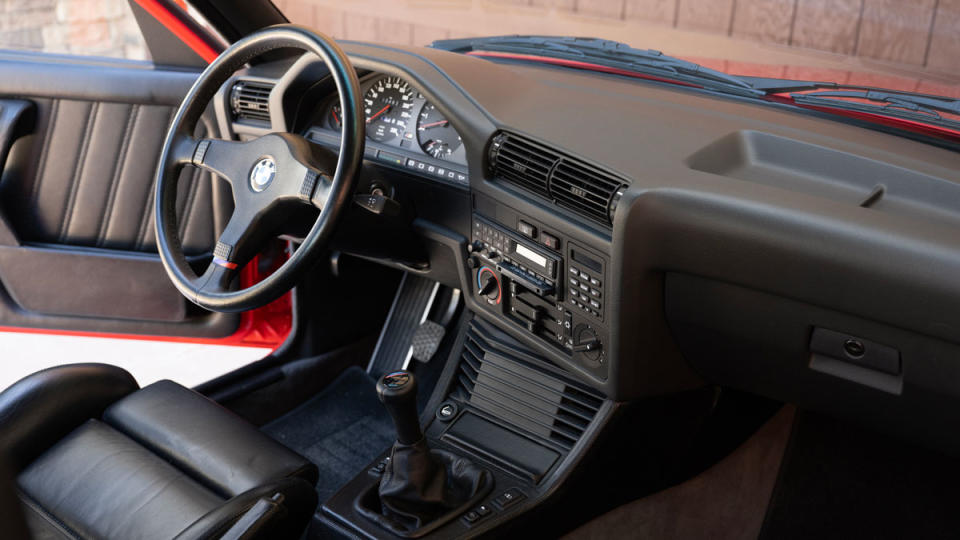 The interior of a 1989 BMW M3 Cecotto Edition.