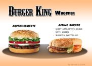 <b>Burger King Whopper</b><br> <br> The advertised burger vs. an actual Burger King Whopper. <br> <br> (Image via <a href="http://www.alphaila.com/articles/failure/fast-food-false-advertising-vs-reality/" rel="nofollow noopener" target="_blank" data-ylk="slk:Dario D;elm:context_link;itc:0;sec:content-canvas" class="link ">Dario D</a>.)