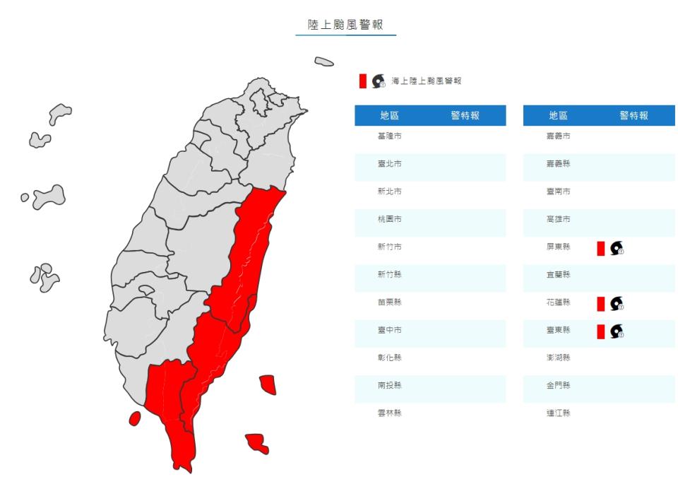 中度颱風「小犬」稍早發布陸上警報。（翻攝自中央氣象署）