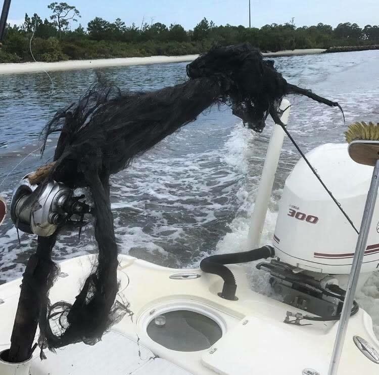 A blackened fishing rod that was struck by lightning