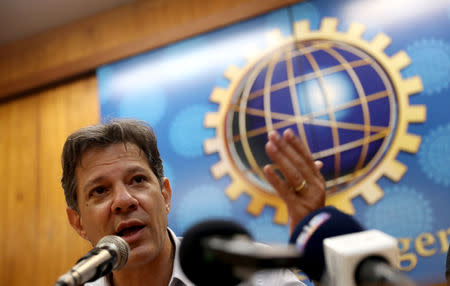 Fernando Haddad, presidential candidate of Brazil's leftist Workers' Party (PT), attends a news conference after a debate at the engineers club in Rio de Janeiro, Brazil October 19, 2018. REUTERS/Ricardo Moraes