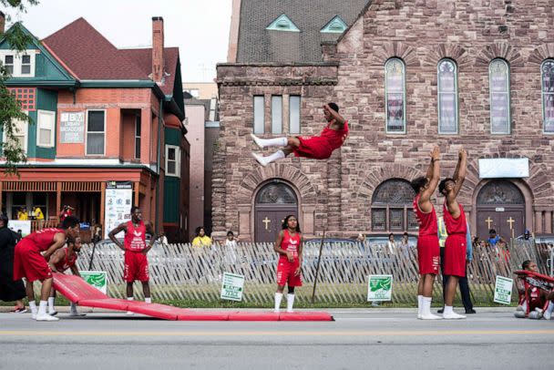 PHOTO: The Jesse White Tumbling Team performs in the Bud Billiken Parade in Chicago, on Aug. 13, 2016.  (Max Herman/NurPhoto via Getty Images)