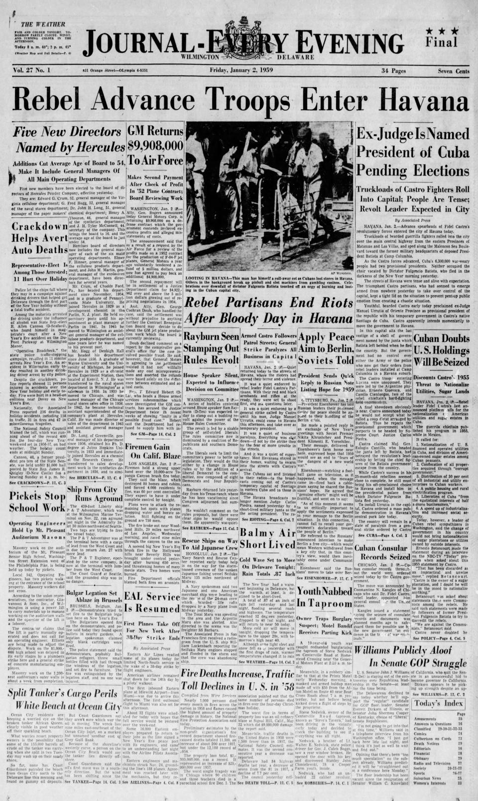 Front page of the Journal - Every Evening from Jan. 2, 1959.