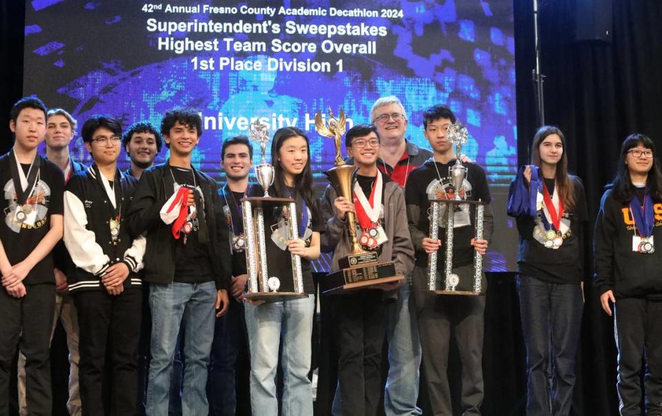 University High won its fifth consecutive – and 12th overall – Fresno County Academic Decathlon championship Saturday night at Sunnyside High.