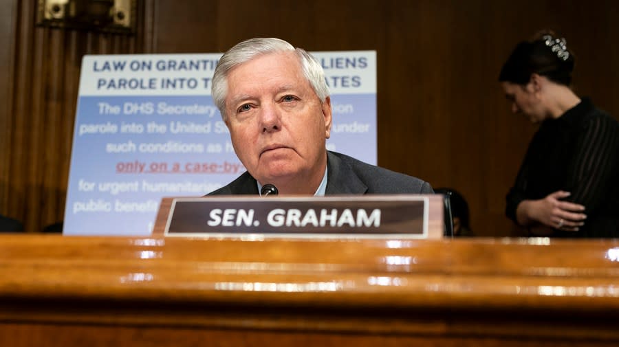 Sen. Lindsey Graham (R-S.C.) questions Secretary of Homeland Security Alejandro Mayorkas about illegal border crossings during a Senate Appropriations Committee hearing to discuss the President’s supplemental request for the Departments of Homeland Security and Health and Human Services on Wednesday, November 8, 2023.