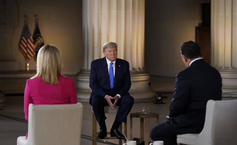 U.S. President Donald Trump participates in coronavirus disease (COVID-19) live town on hall on America returning to work held at Lincoln Memorial in Washington