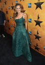 <p>Sarah Jessica Parker dressed to the nines for a night at the theater in an emerald green Elie Saab Couture gown. From the designer’s Fall 2015 collection, the teal gown’s intricately covered sequins and a stiched floral design.</p>