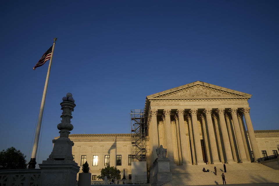 The Supreme Court is seen on Friday, April 21, 2023, in Washington after the court decided to preserve women's access to a drug used in the most common method of abortion, rejecting lower-court restrictions while a lawsuit continues. The justices on Friday granted emergency requests from the Biden administration and New York-based Danco Laboratories, maker of the drug mifepristone. (AP Photo/Jacquelyn Martin)