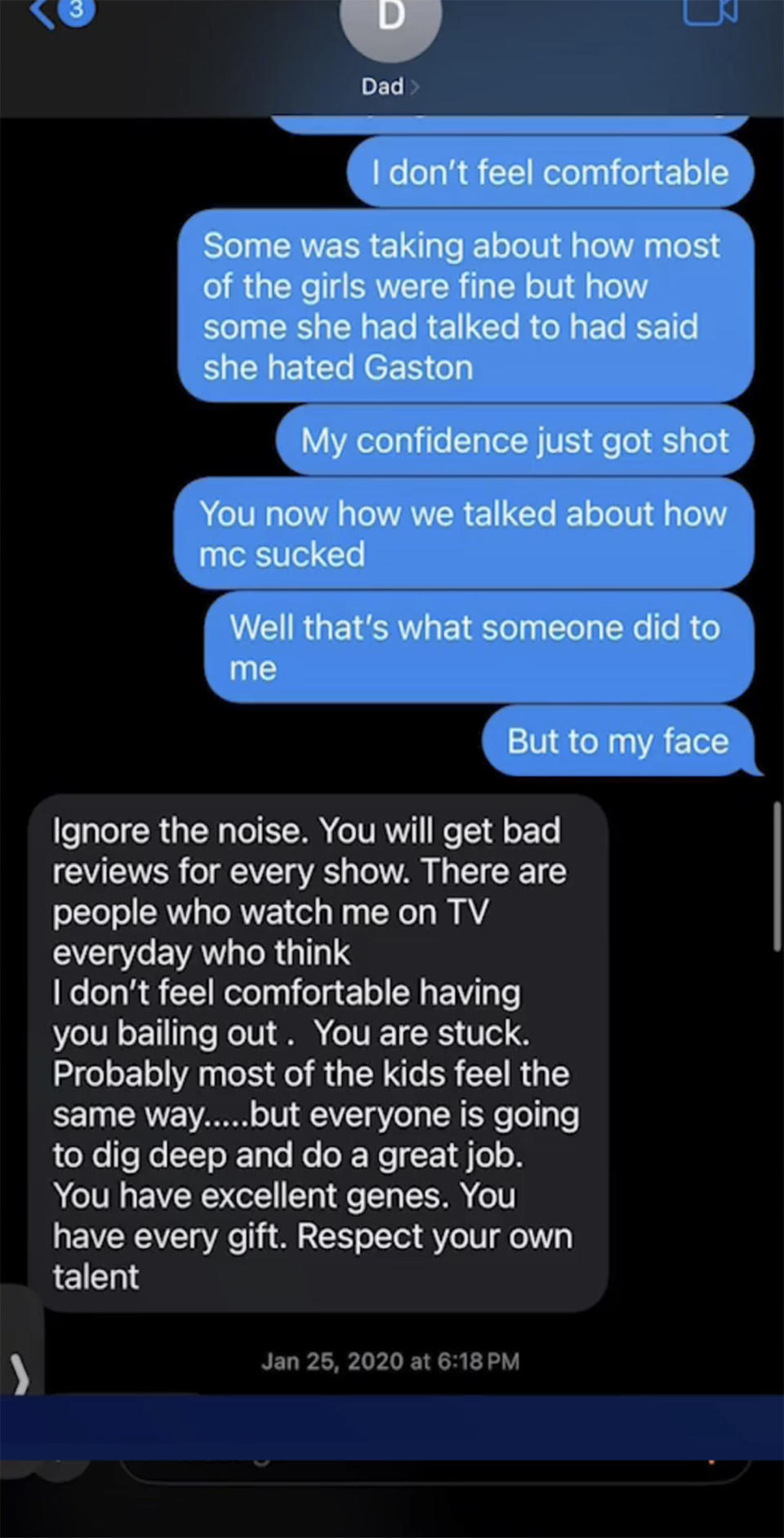 Sam Rubin and son Colby's text message conversation. (Courtesy KTLA)