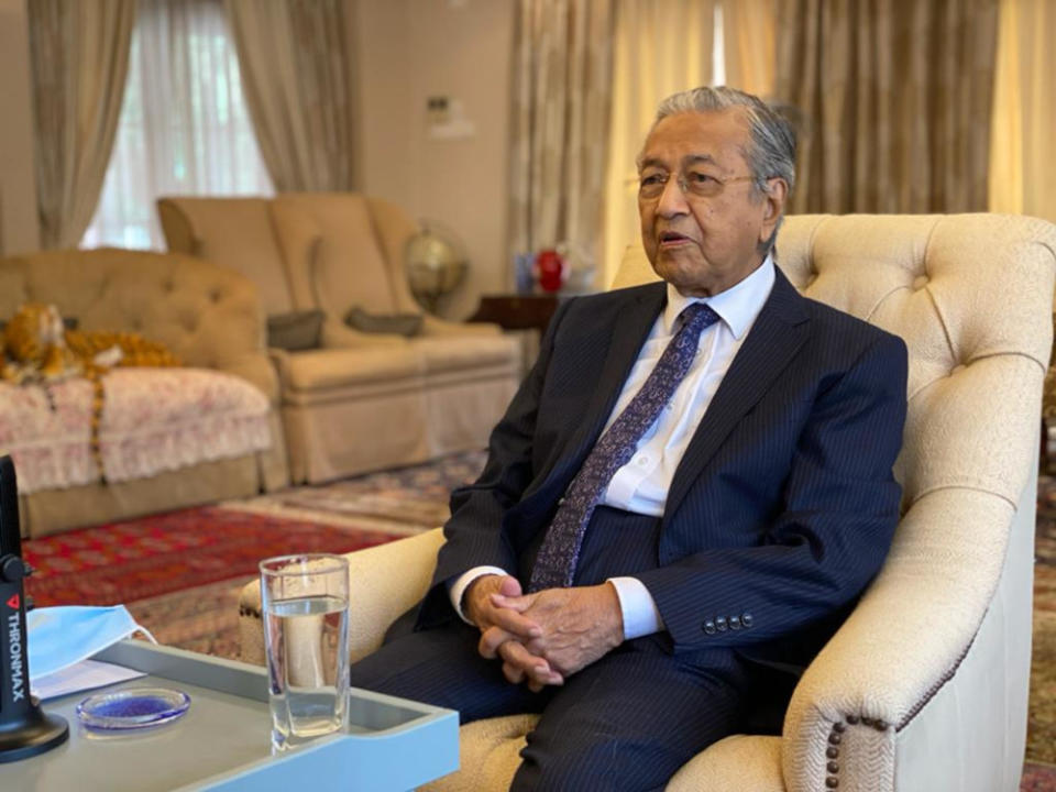 In a virtual interview with Malay daily Sinar Harian ahead of the Conference of Rulers meeting tomorrow, the Langkawi MP said his proposal for a national recovery council was never aimed at toppling or changing the government. — Picture courtesy of Tun Dr Mahathir Mohamad’s Office