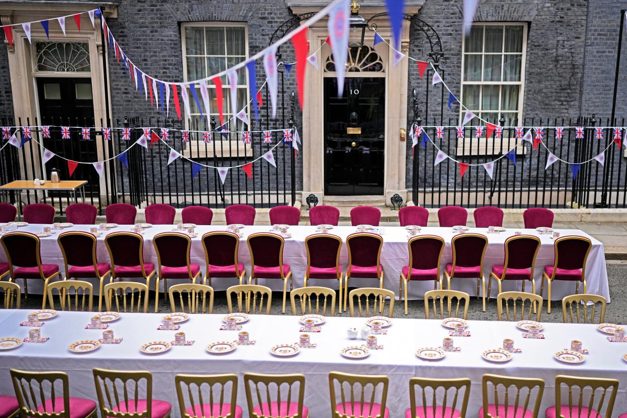 The tables are set up for Downing Street hosting a big lunch to celebrate the coronation of King Charles III and Queen Camilla (Getty Images)