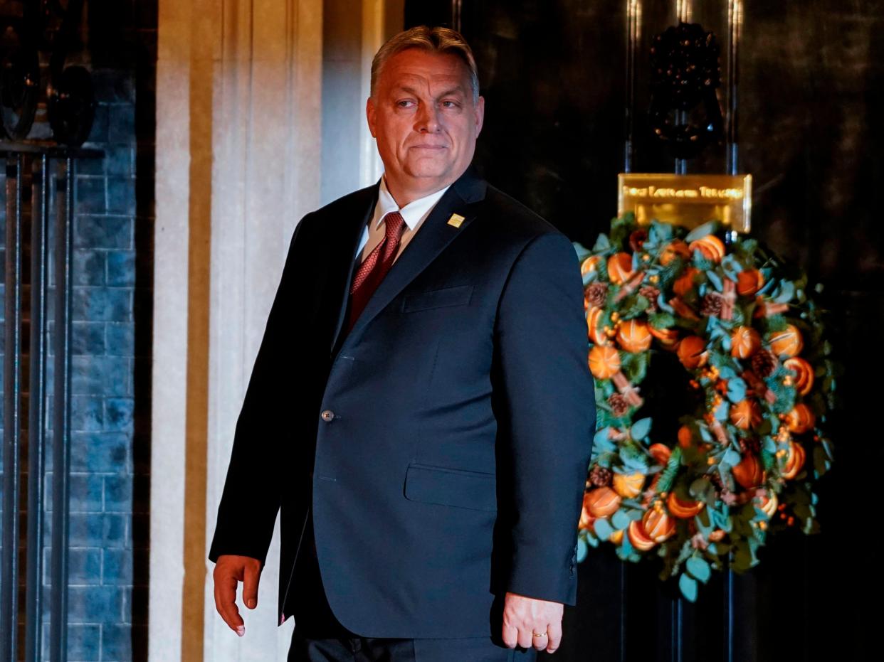 <p>Viktor Orban arrives at 10 Downing Street in central London in December 2019 ahead of a Nato summit</p> (Niklas Halle’n/AFP via Getty Images)