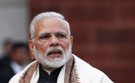 India's Prime Minister Narendra Modi speaks with the media inside the parliament premises on the first day of the budget session, in New Delhi, India, January 29, 2018. REUTERS/Adnan Abidi