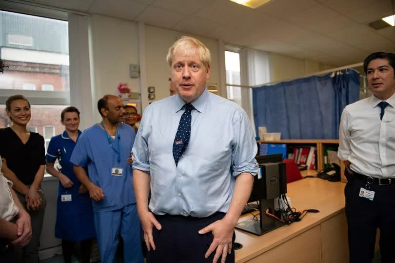 Prime Minister Boris Johnson  during a visit to North Manchester General Hospital