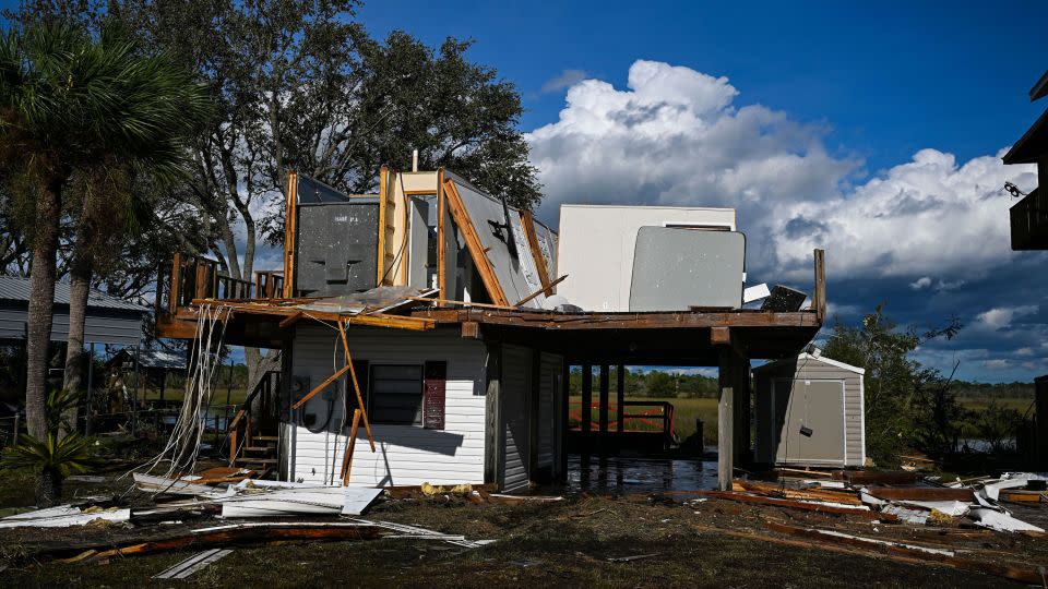 A destroyed house is seen in Keaton Beach, Florida, on Wednesday after Hurricane Idalia hit. - Chandan Khanna/AFP/Getty Images