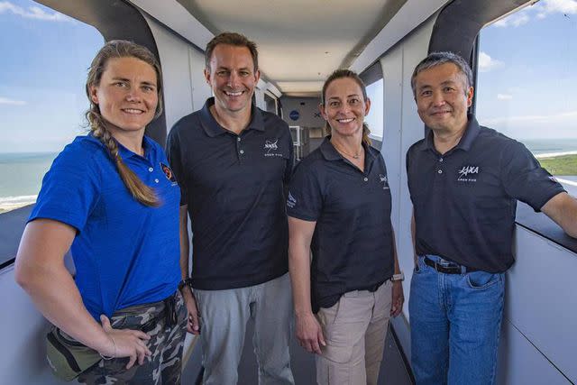 <p>Courtesy of NASA/SpaceX</p> Crew-5 members from left to right: Anna Kikina, Josh Cassada, Nicole Mann, and Koichi Wakata.