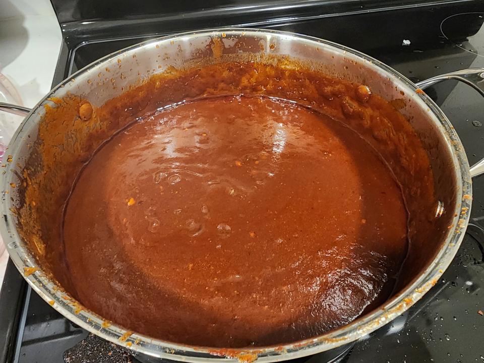 ina garten barbecue sauce sitting in a pot on a stove
