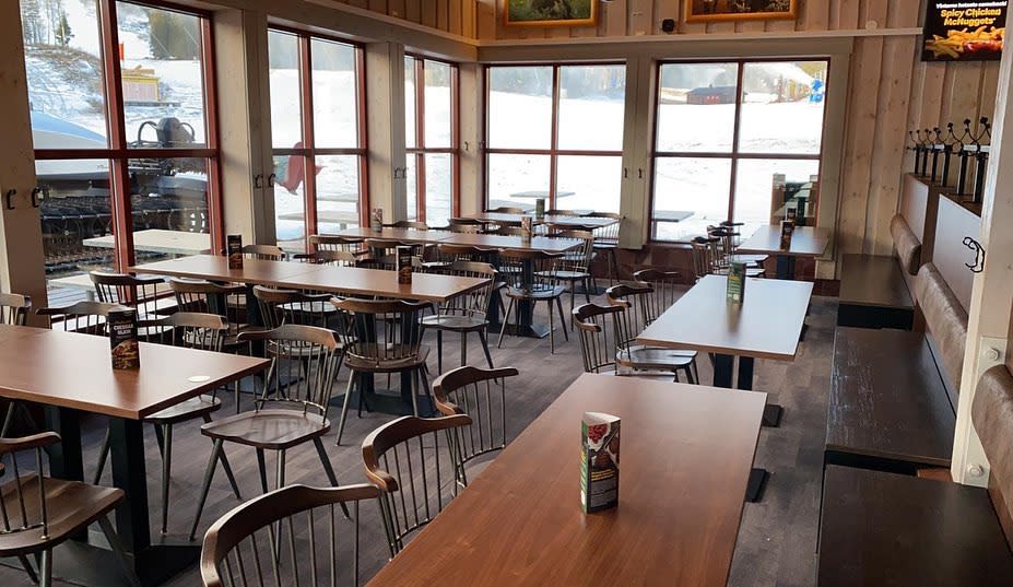 Those seeking respite from the frigid conditions, however, can sit inside McSki, which resembles a cozy Aline lodge with its wood-paneled interior. McDonald's Lindvallen