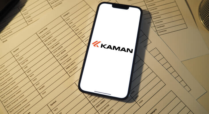 Kaman (KAMN) logo displayed on smartphone, representing KAMN stock