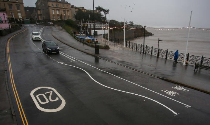 Bemused locals have been questioning the use of &#xe2;&#x80;&#x98;wiggly lines&#xe2;&#x80;&#x99; in a controversial road scheme in Clevedon - claiming the new layout has turned the town into &#xe2;&#x80;&#x98;Balamory from hell&#xe2;&#x80;&#x99;. North Somerset Council started work on the new road layout along The Beach last autumn, with many local residents and businesses objecting to the changes. Clevedon, Somerset. 10 January 2023. 