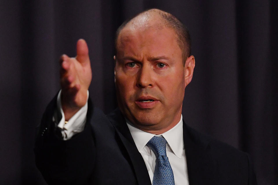 CANBERRA, AUSTRALIA - JUNE 02: Treasurer Josh Frydenberg during a press conference in the Blue Room at Parliament House on June 02, 2021 in Canberra, Australia. Australian Gross Domestic Product (GDP) rose 1.8 per cent in seasonally adjusted chain volume terms in the March quarter 2021, according to figures released by the Australian Bureau of Statistics (ABS) today. (Photo by Sam Mooy/Getty Images)