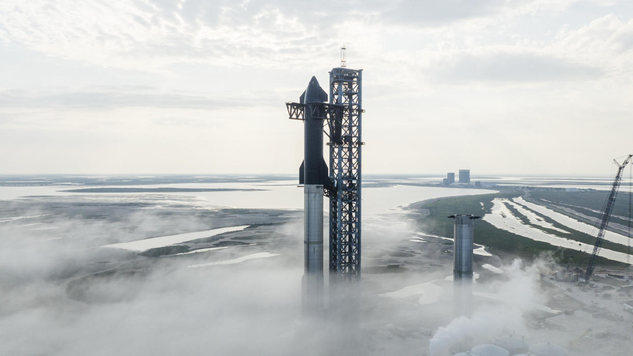  SpaceX posted this shot of its stacked Starship vehicle on Twitter on Jan. 12, 2023. 