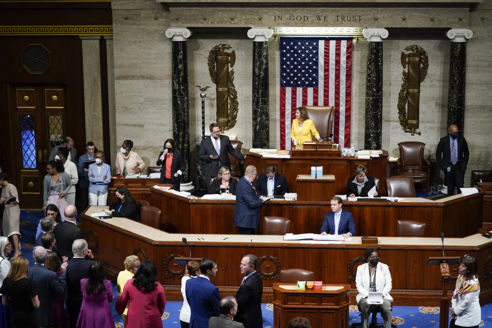 House Speaker Nancy Pelosi of Calif., leads a vote on the Inflation Reduction Act in the House chamber at the Capitol in Washington, Friday, Aug. 12, 2022. (AP Photo/Patrick Semansky)