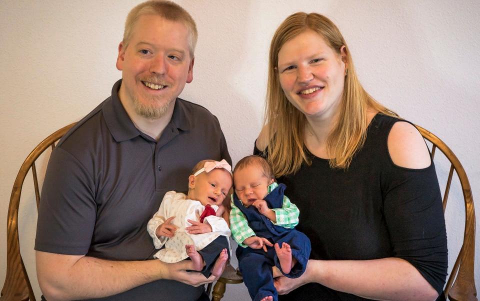 Rachel and Philip Ridgeway with their newborn twins Lydia and Timothy - NATIONAL EMBRYO DONATION CENTER/HANDOUT HANDOUT/EPA-EFE/Shutterstock