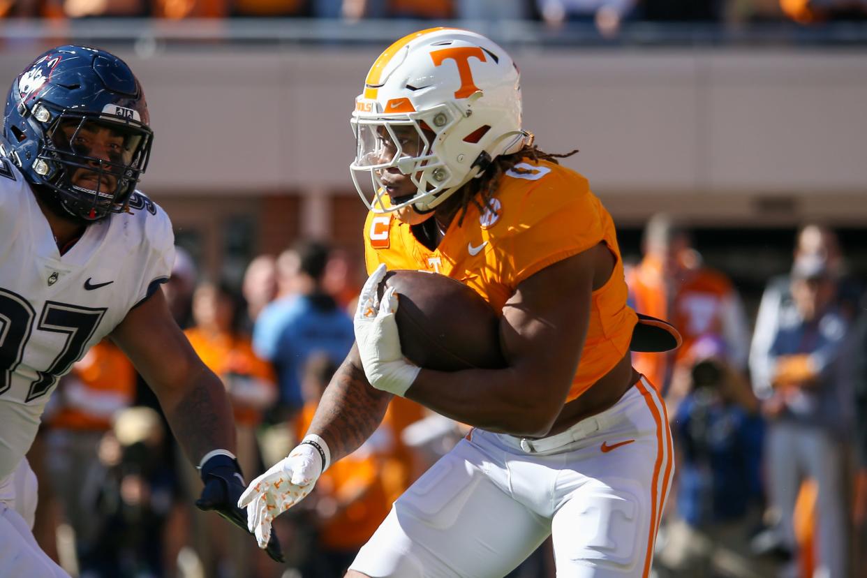 Tennessee running back Jaylen Wright is one of the fastest running backs in this year's NFL Draft.