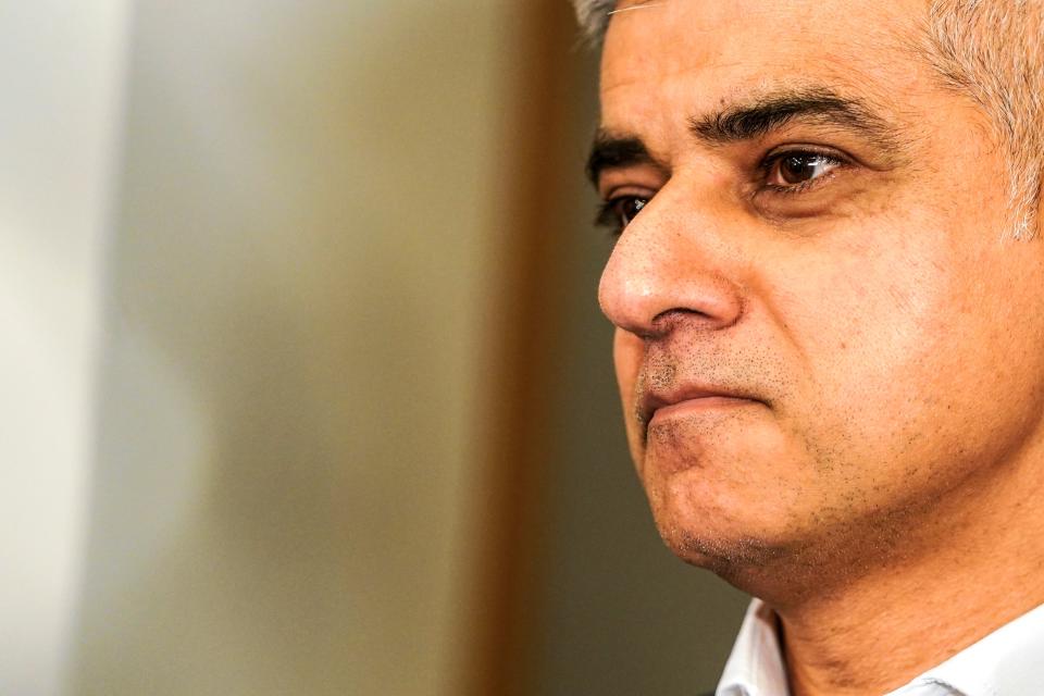 Mayor of London Sadiq Khan looks on as he answer journalists questions after a meeting on February 18, 2020 at the European Parliament in Brussels. (Photo by Kenzo TRIBOUILLARD / AFP) (Photo by KENZO TRIBOUILLARD/AFP via Getty Images)