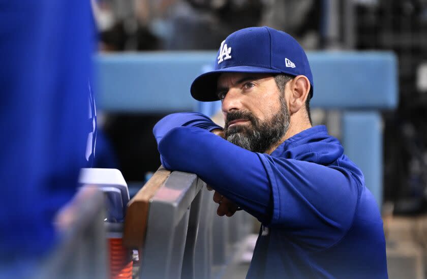 Dodgers pitching coach Mark Prior during a recent game at Dodger Stadium Monday.