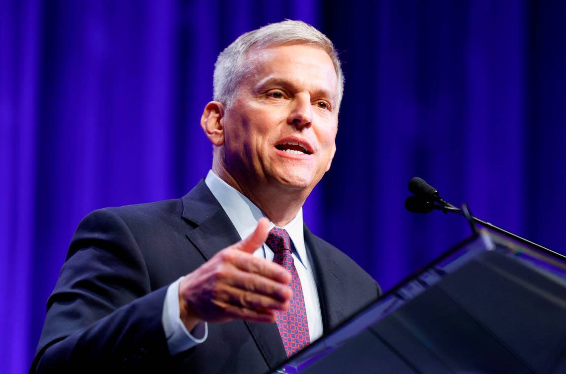 Attorney General Josh Stein, the Democratic candidate for governor, speaks during the North Carolina Democratic Party Unity Dinner at the Raleigh Convention Center Saturday, July 20, 2024.