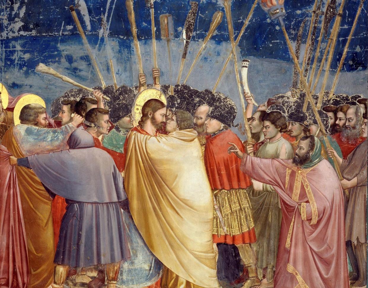 _El beso de Judas_, de Giotto di Bondone. <a href="https://es.wikipedia.org/wiki/Archivo:Giotto_-_Scrovegni_-_-31-_-_Kiss_of_Judas.jpg" rel="nofollow noopener" target="_blank" data-ylk="slk:Wikimedia Commons;elm:context_link;itc:0;sec:content-canvas" class="link ">Wikimedia Commons</a>