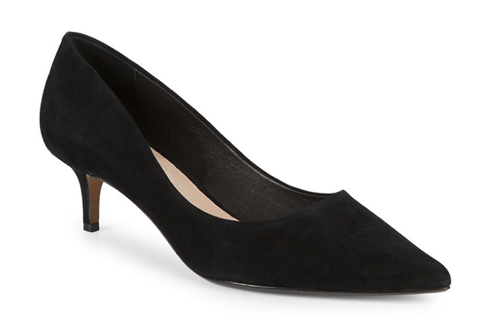 black, pumps, kitten heel, heels, pointed toe, saks