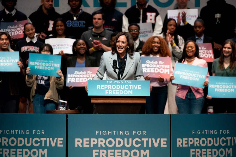 U.S. Vice President Kamala Harris speaks on reproductive freedom on April 25, 2023, at Howard University in Washington, D.C. (Photo by Stefani Reynolds/AFP via Getty Images)