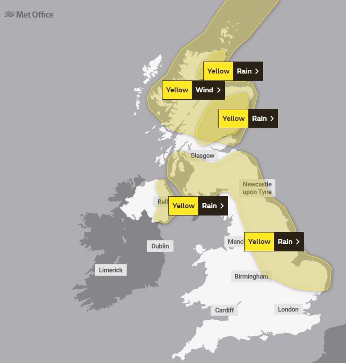 Weather warnings in place on Thursday 19 October (Handout)