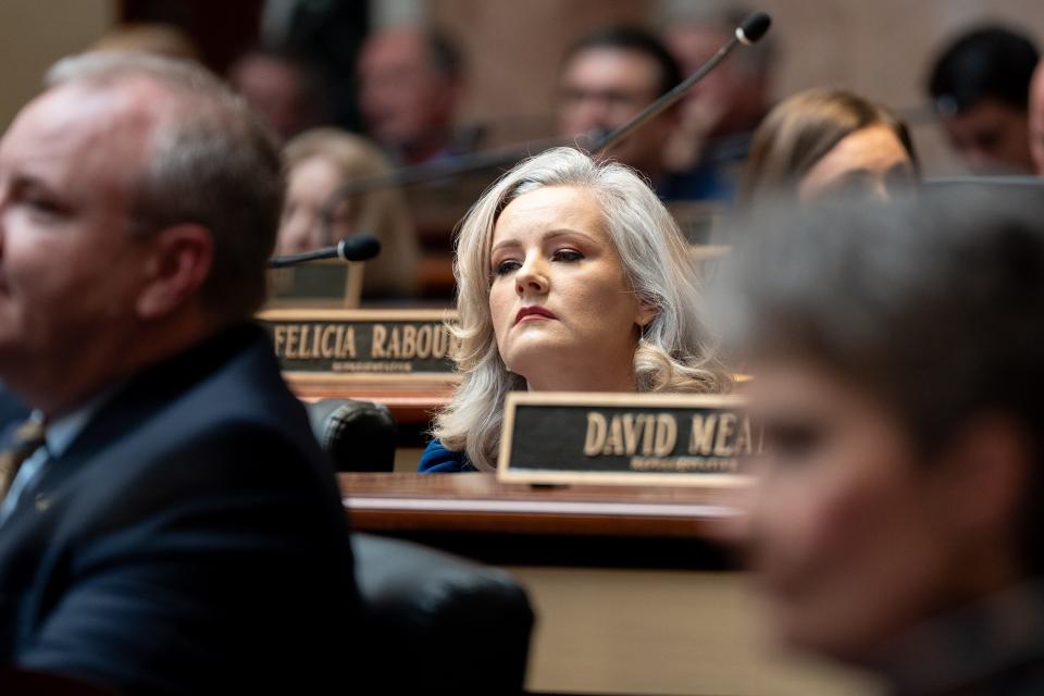 GOP Rep. Savannah Maddox listens during the last day of the legislative session on April 15, 2024.
