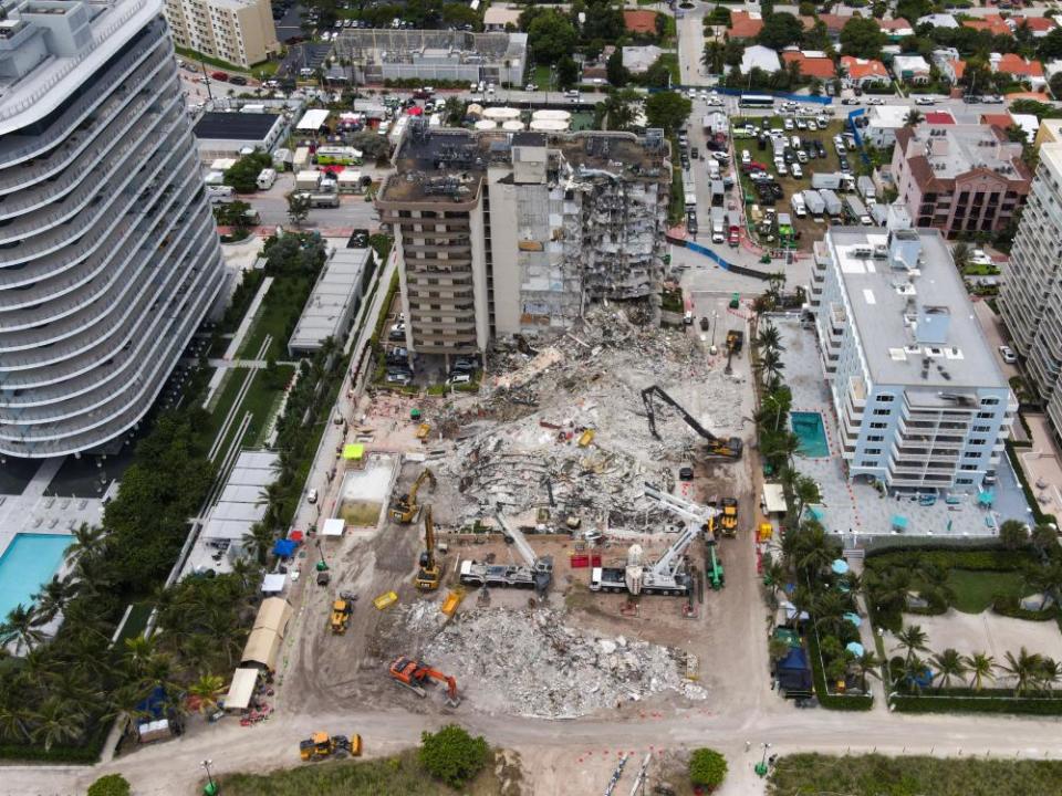 An aerial view of the site during a rescue operation of the Champlain Tower.