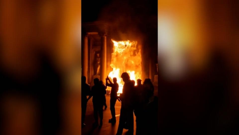 Bordeaux town hall was set on fire in French pension reform protests (Reuters)