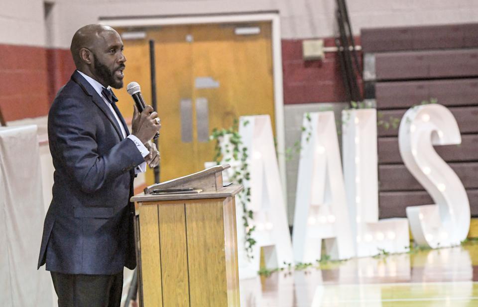 Dr. James Noble, Vice President for Diversity Community, and Inclusion at Anderson University speaks during the 2024 African American Leadership Society awards at the Westside Community Center in Anderson, S.C. Friday, June 21, 2024.