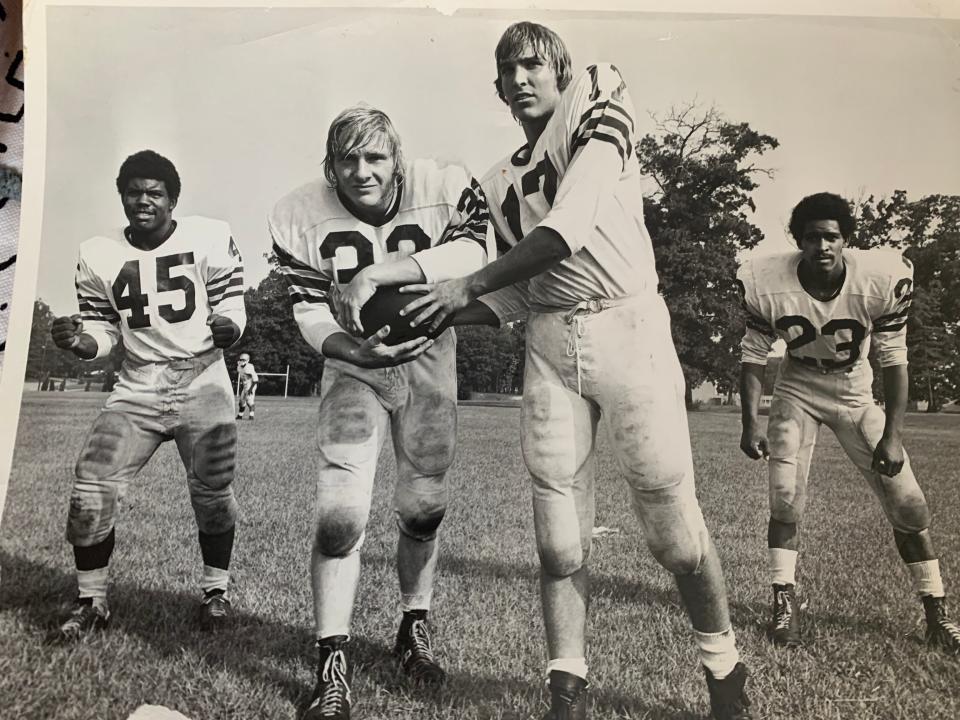 Four of the key players for the 1973 South Bend Washington football team, from left: Jerry Jennings, Jim Cherrone, Alan Rzepka and Mike Miller.